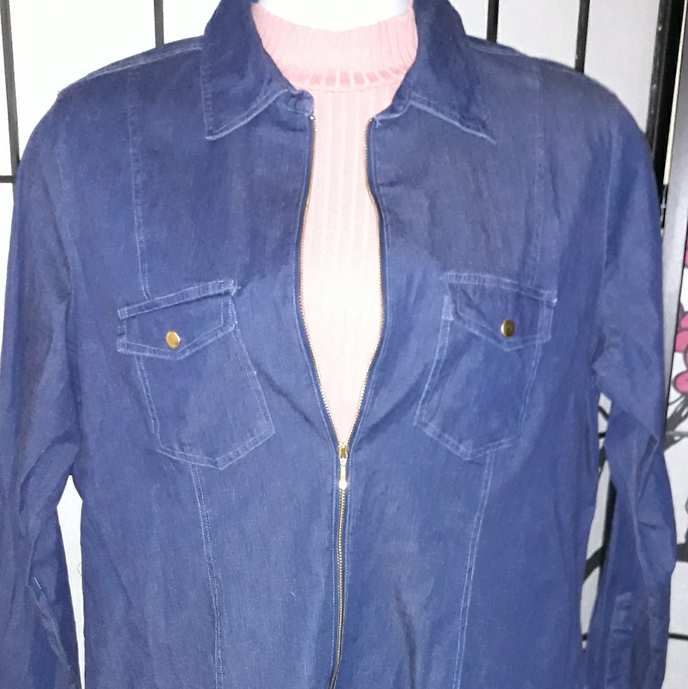 Ashley Stewart Jean front zipper top